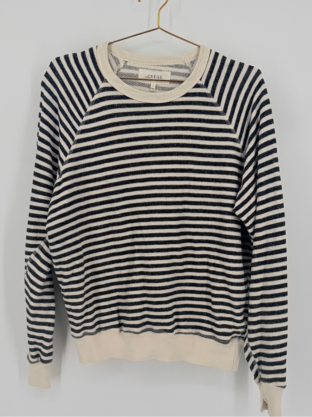 The Great Striped Oversized Sweatshirt Size 0 XS Cream Black Cotton Made USA
